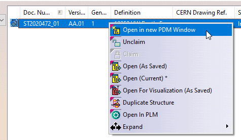 Open in PDm stucture window